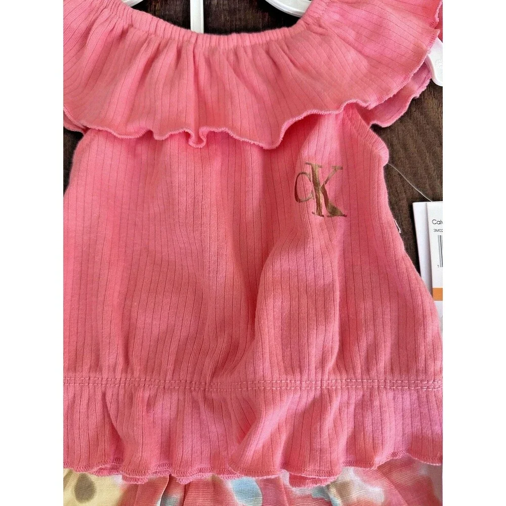 Calvin Klein Girls Elastic Edged Flutter Top & Skort Skirt, 2-PC Coral 12 Months